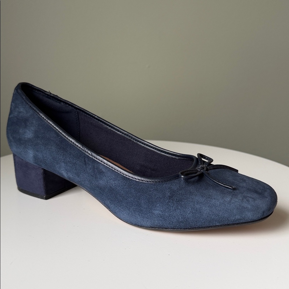 Clarks Navy Suede Low Block Heel Pumps